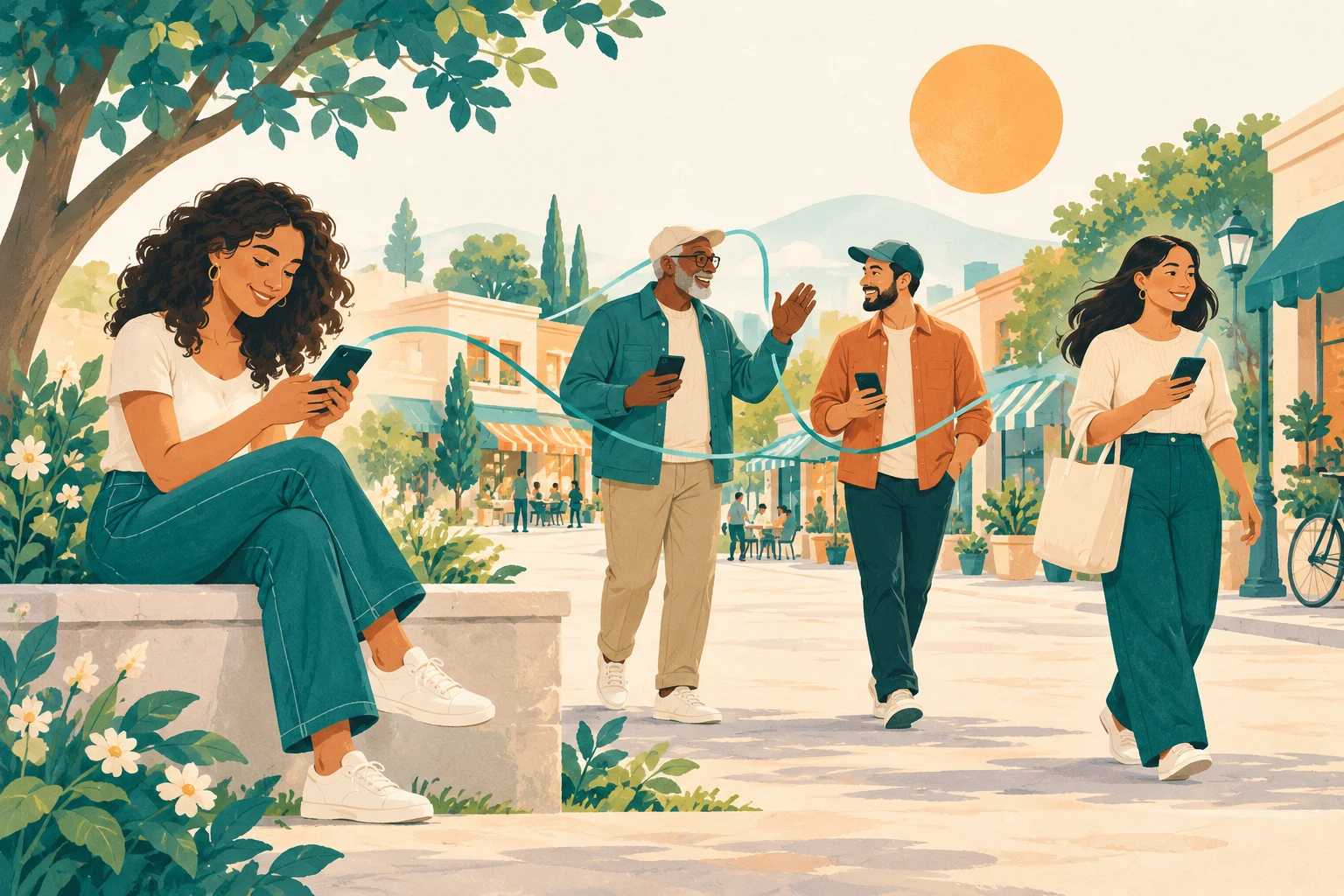 An illustration celebrating everyday connection in a neighborhood.